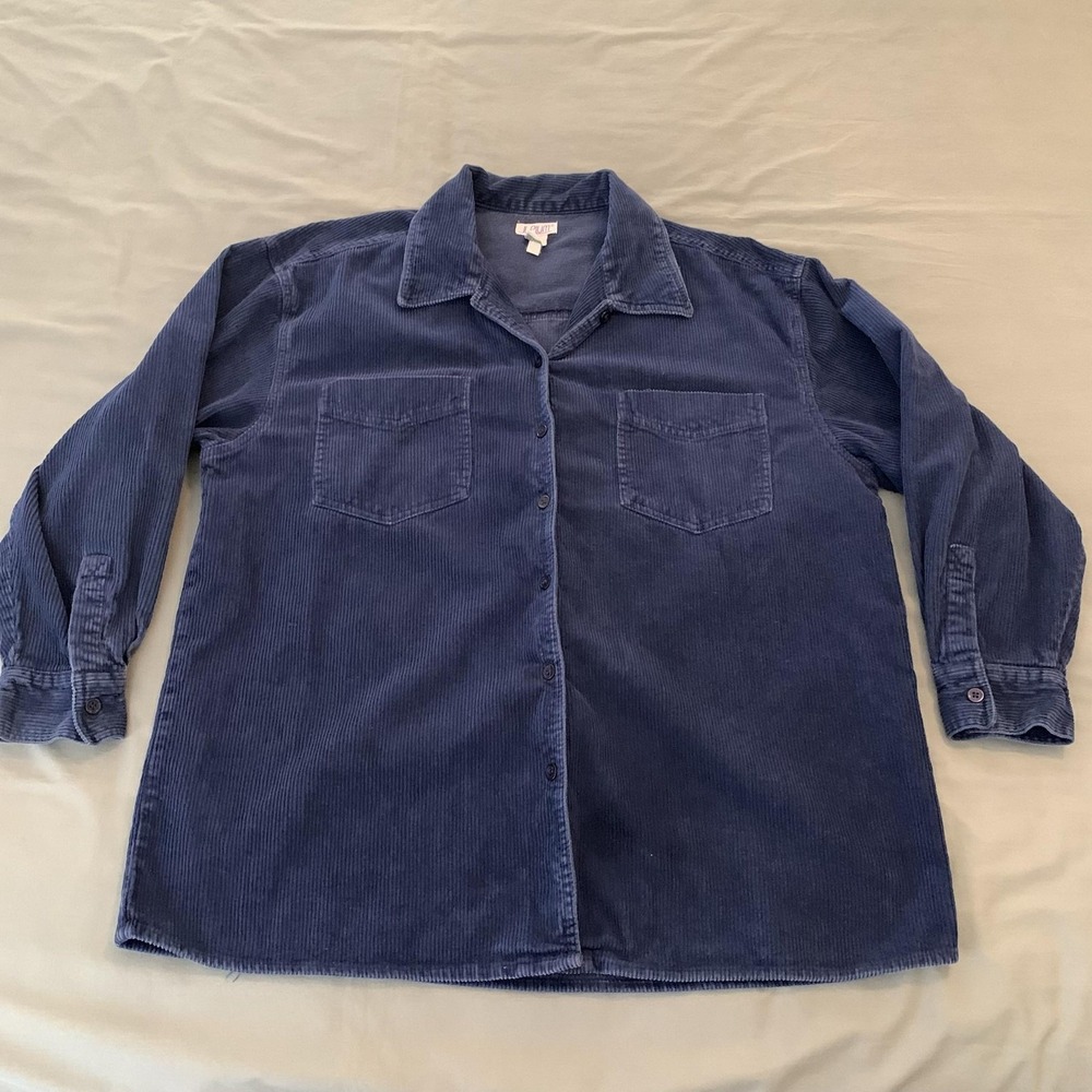JL Plum Shirt Womens Large Blue Corduroy Button Front Long Sleeve Casual Top